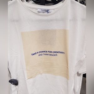Zara Cropped White Creativity Graphic Tee